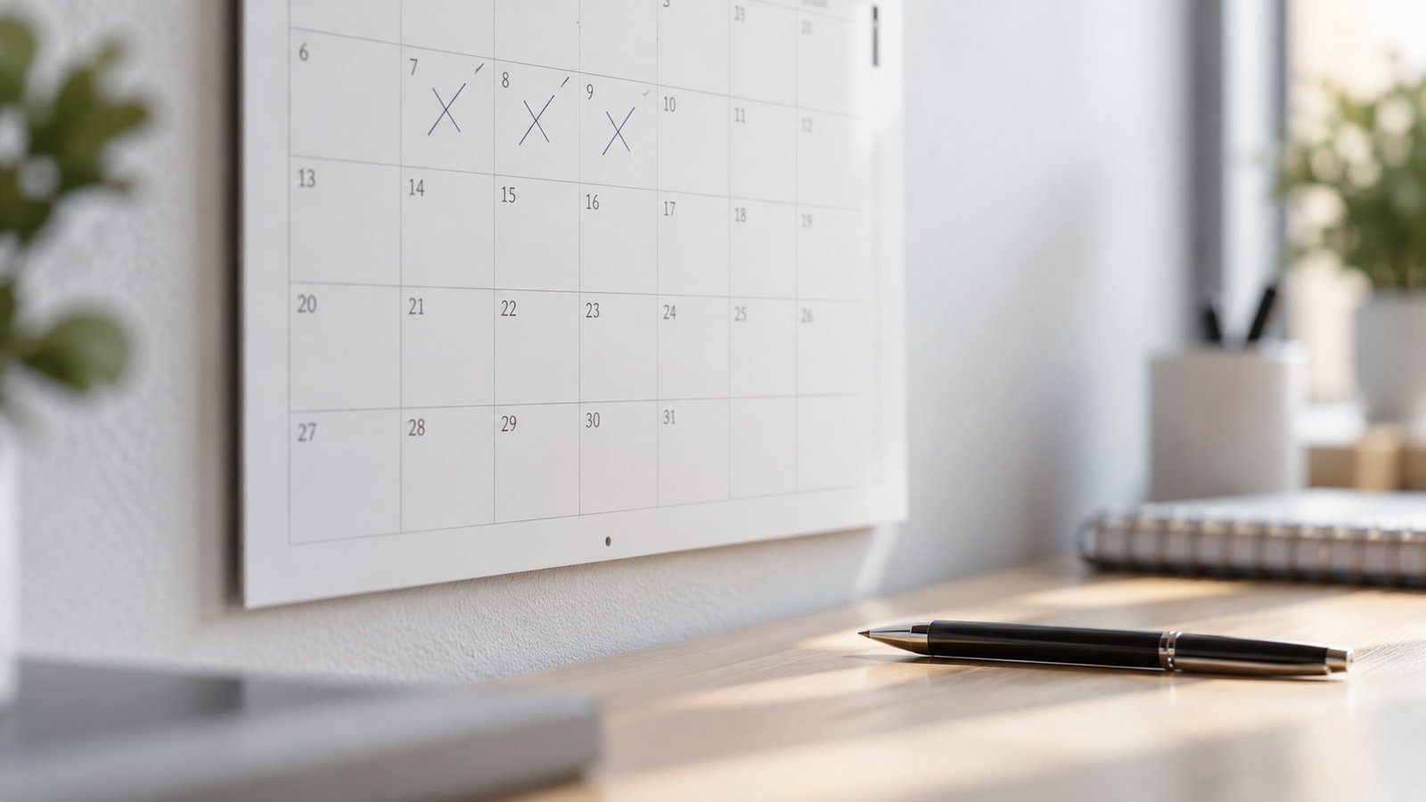 Hoe lang duurt SEO: kalender aan de muur met afgestreepte dagen