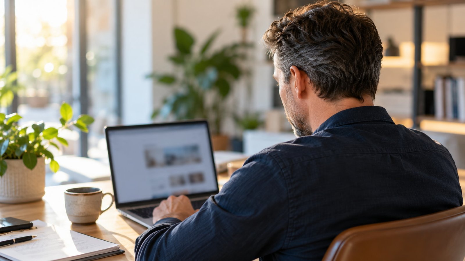 Ondernemer werkt aan zijn website en volgt de groei door SEO