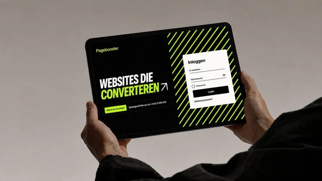 Tablet met de Pagebooster website, onderhoud en hosting