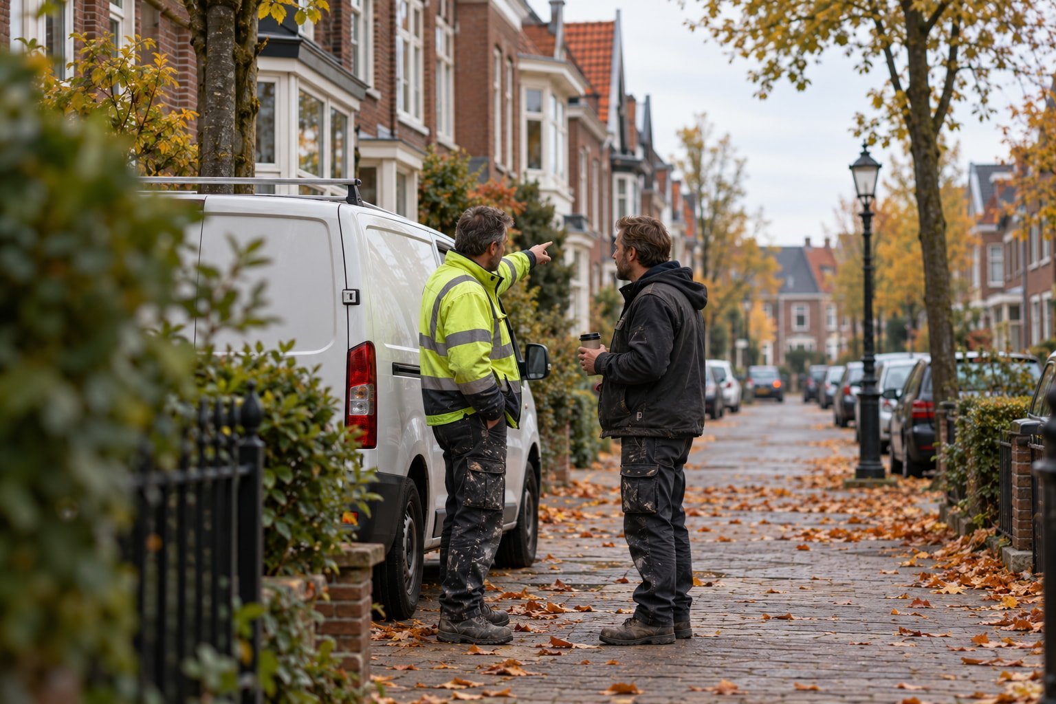 Vakmensen in een woonwijk waar ze lokaal werken