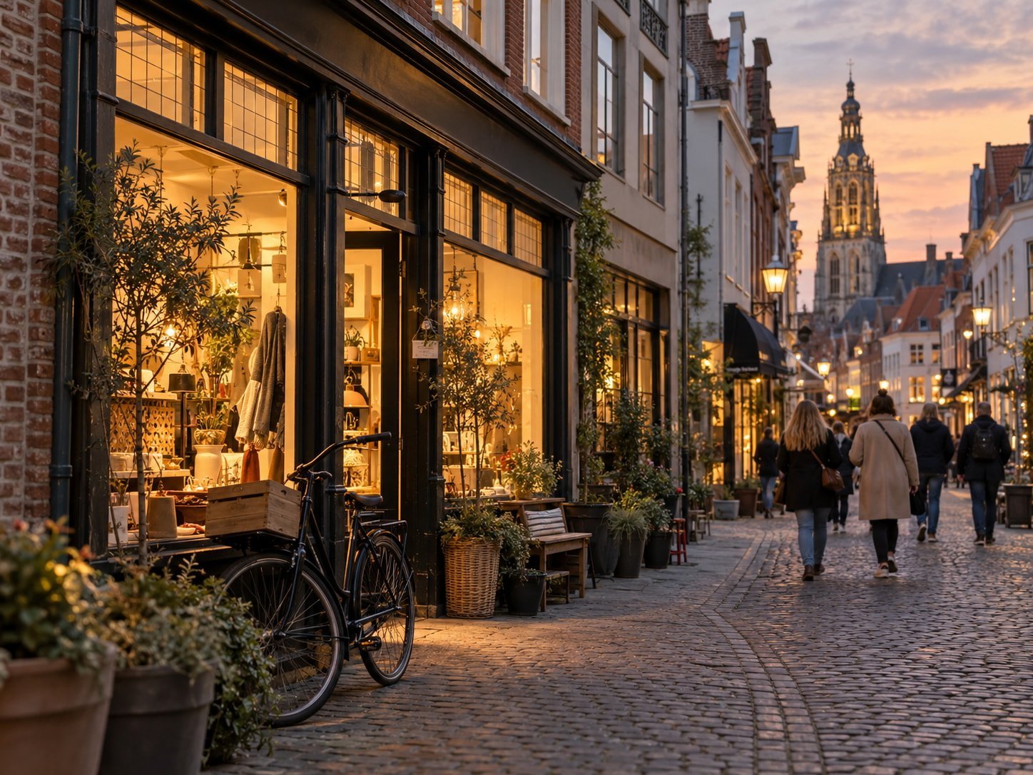 Winkelstraat in de avond, lokaal gevonden worden gaat sneller
